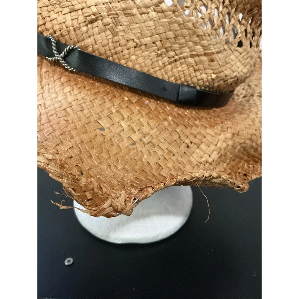 Harley Davidson Bend-Brim Straw Cowboy Hat F&M Hat Co Leather Band SZ S/M WORN